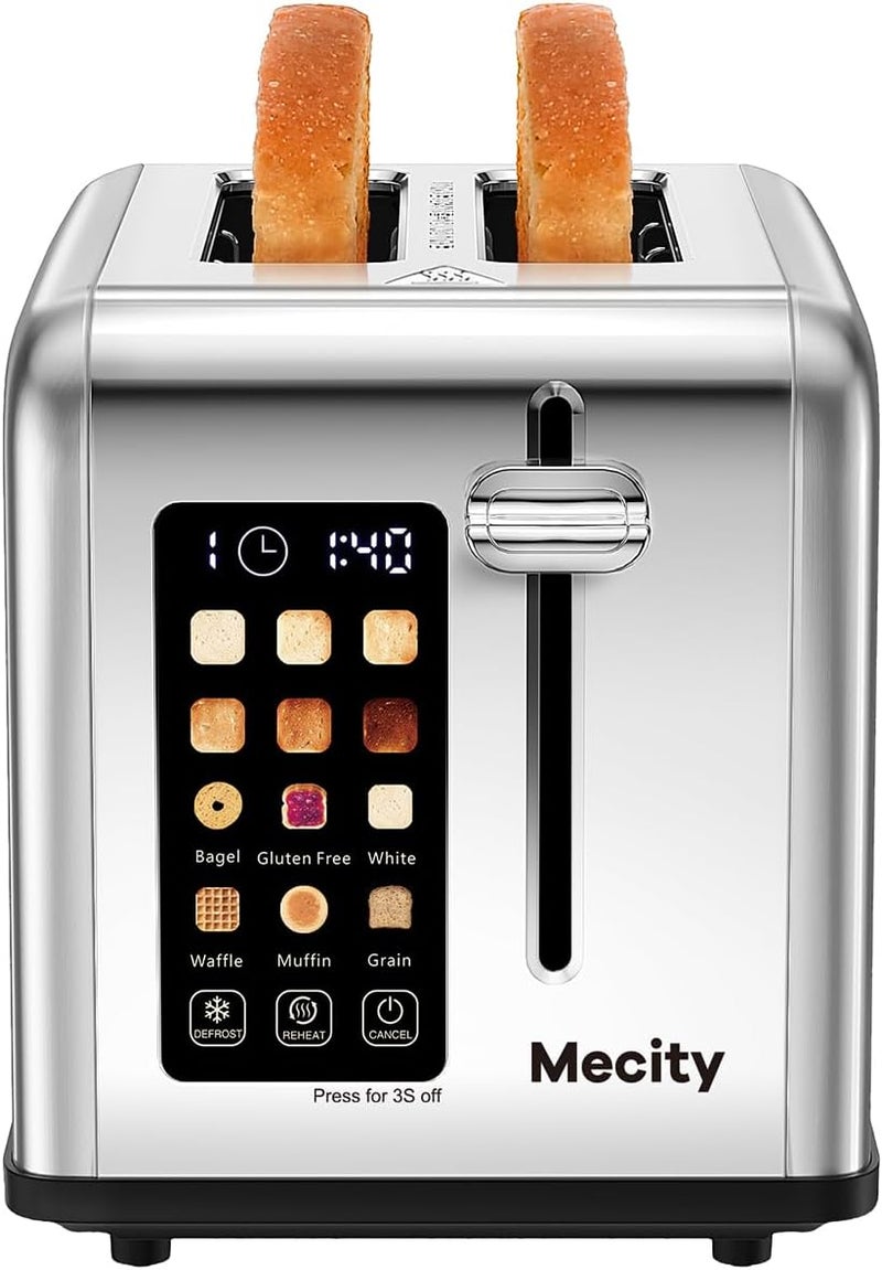 Mecity 2 Slice Toaster Touch Screen 1.5" Wide Slot, Stainless Steel Smart Bread Toaster for Bagel Muffin Waffle Gluten Free Breads, Timer, Defrost, Reheat, 120V 825W - Image 1